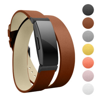 Fb.l31.2.mb Gallery Brown With Black Buckle StrapsCo Double Wrap Around Leather Watch Band Strap With Black Buckle For Fitbit Inspire & Inspire HR