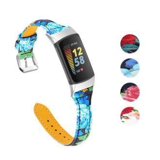 Fb.l49 Gallery (Bloom 4) StrapsCo Floral Genuine Leather Strap For Fitbit Charge 5 Women