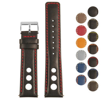 st26.1.6 Gallery Black & Red Leather Rally Quick Release Watch Band Strap